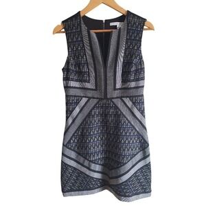 DVF Amanda Grey Sleeveless Geometric Jacquard Mini Sheath Dress 4